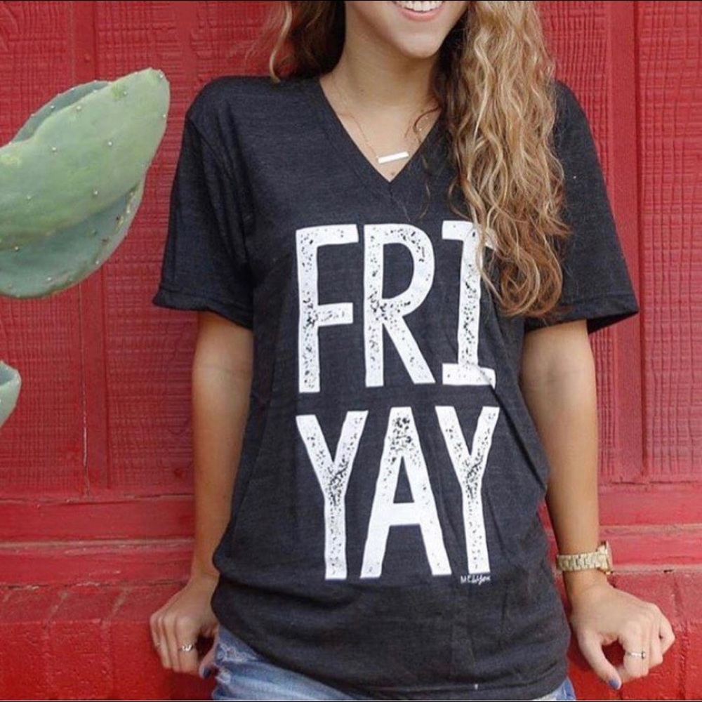 Friyay Mom Word Saying V-Neck Graphic Tee Shirt